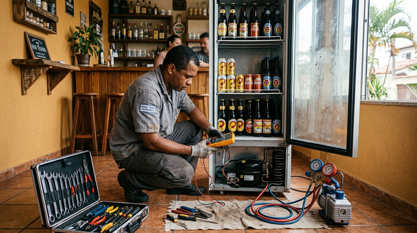 Troca de termostato de cervejeira em atendimento técnico em Natal‑RN
